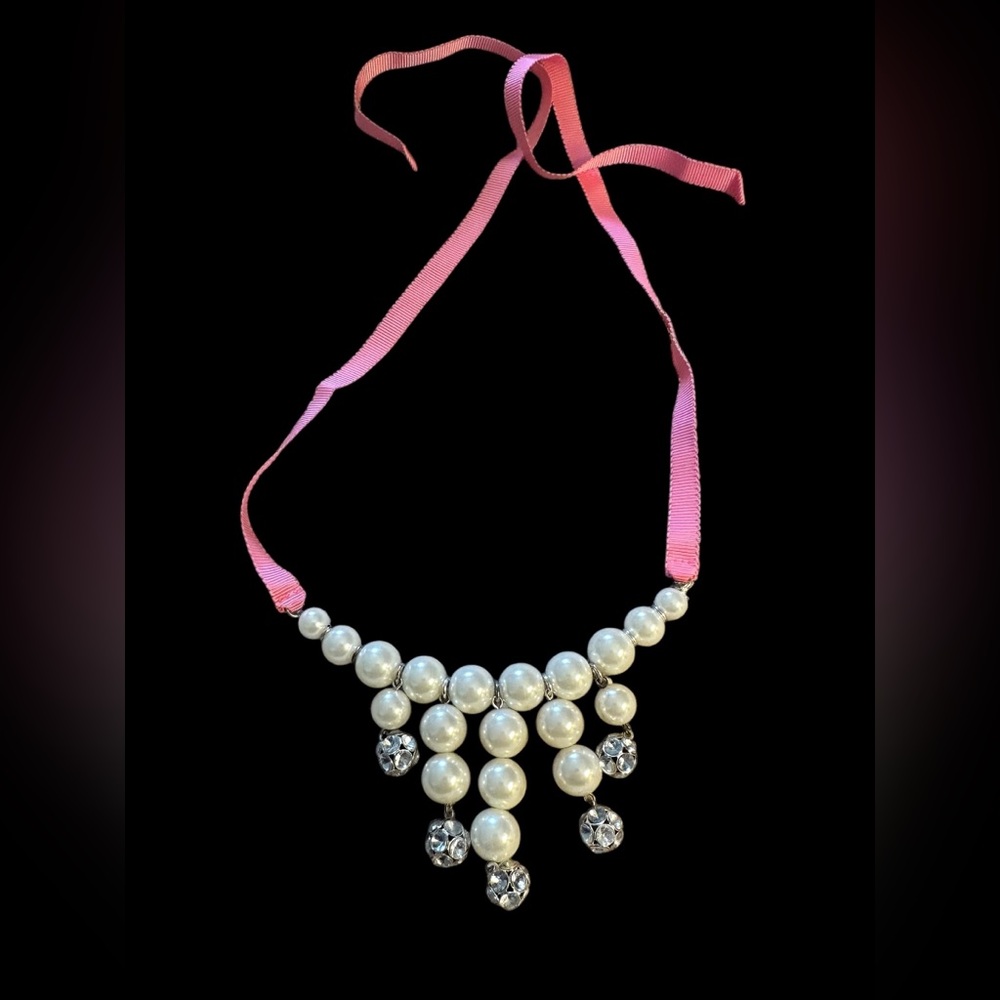 Ribbon & Faux Pearl Necklace Pre Owned